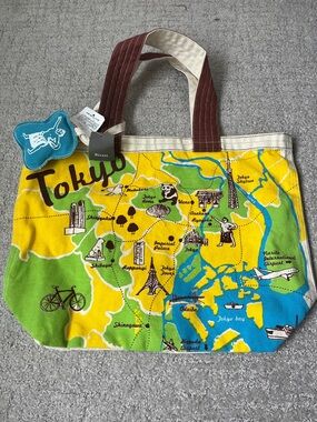 NWT Nicott Tokyo Map Canvas tote lined inner pocket reinforced straps